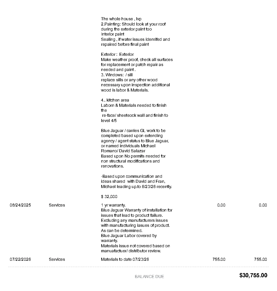 Blue Jaguar invoice 3512 page 2